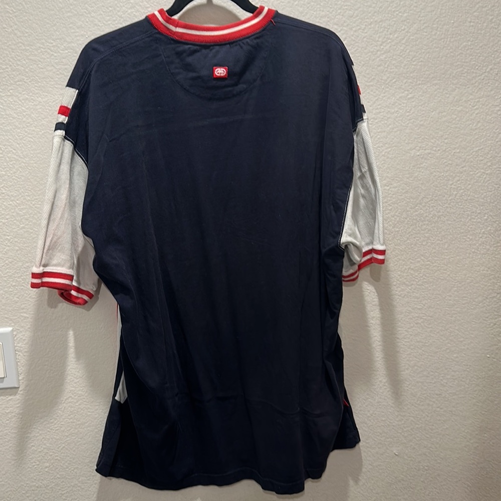 Vintage Marc Ecko Unlimtd Navy Blue/White Knit T-Shirt y2k Mens 2XL Good condit. - Picture 2 of 5